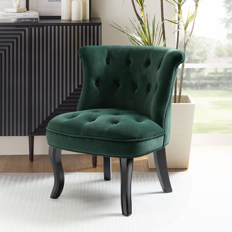 Grenier Traditional Velvet Upholstered Wingback Side Chair with Button-Tufted, Green Velvet
