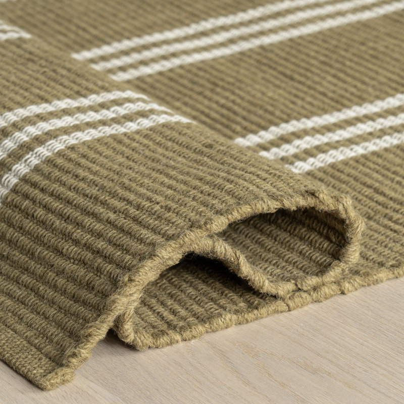 Handmade Olive Green Striped Wool Runner Rug 2'8" x 8'