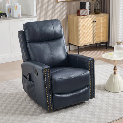 30.5 "W Manual Genuine Leather Rocking Recliner, Swivel Chair, Vintage Recliner With Heated Massage by Lark Manor