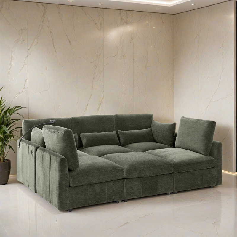 Canapé-lit modulaire 6 pièces pour salon, Chenille verte