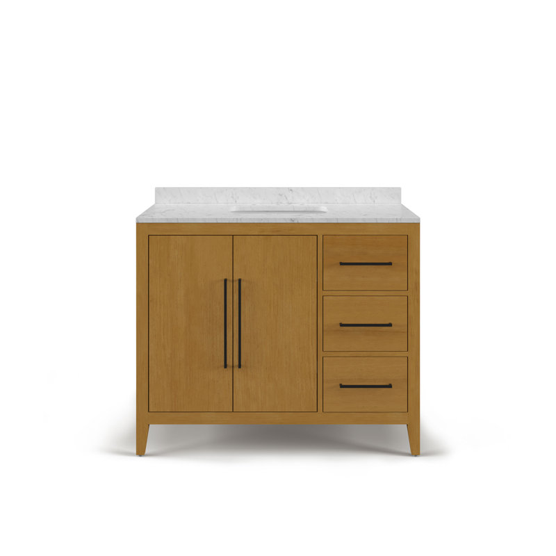 Liles 42 in. Single Sink Freestanding Baja Oak Bath Vanity with Carrara White Engineered Marble Top (Assembled), 42"