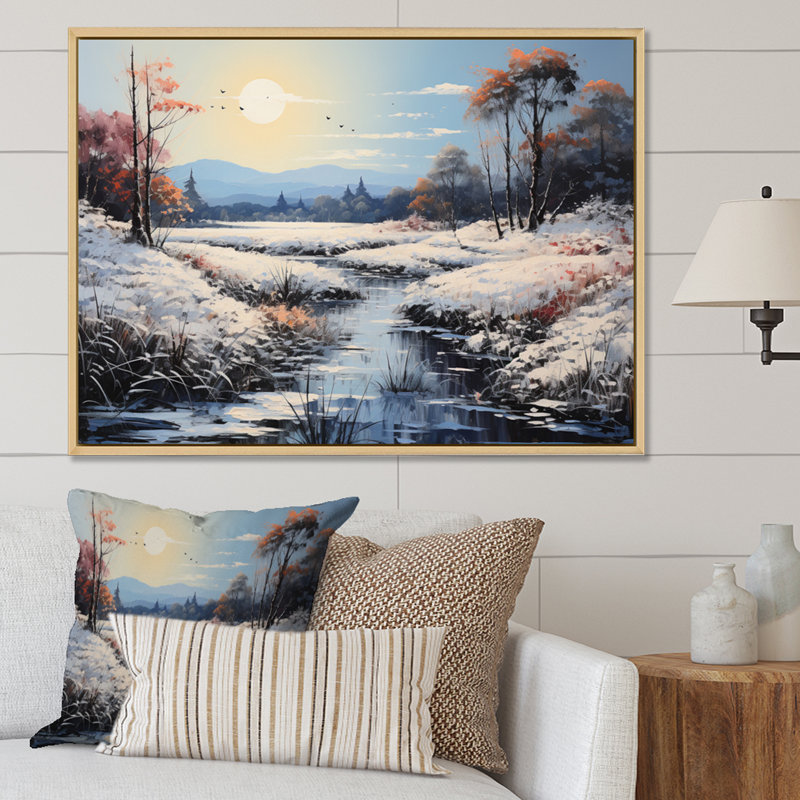 Winter Rivier Tranquility I, reproduction d'art sur toile, 34" H x 44" W, Cadre naturel flottant