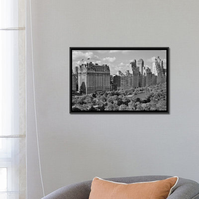 " 1950s Skyline Of New York City Manhattan 57th Street Along Central Park Plaza Hotel "