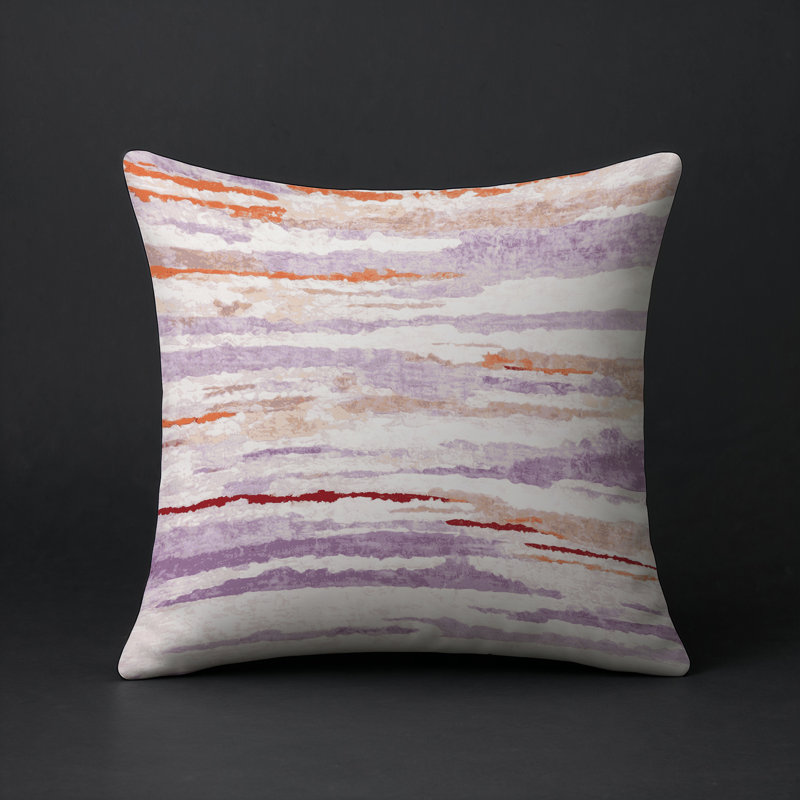 Modern Contemporary Indoor and Outdoor Throw Pillow, Pink/Beige/Orange/Red Abstract, Square 16"