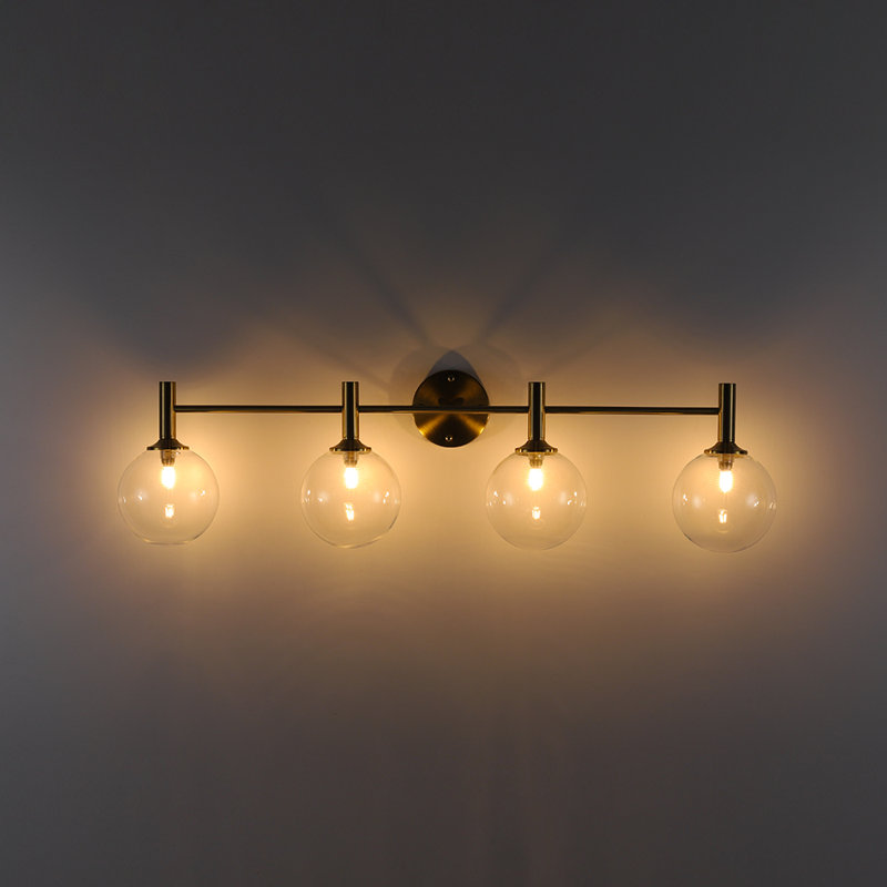 Luminaire de salle de bain 4 lumières avec globe en verre, Clair