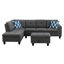 Chaise longue de 98 po de largeur, lin gris foncé, rembourrage en mousse, structure en bois manufacturé, pieds modernes, accoudoirs arrondis, garniture cloutée, capitonnage du dossier subtil faisant face à la gauche et avec, tissu en lin large, coussins rembourrés,