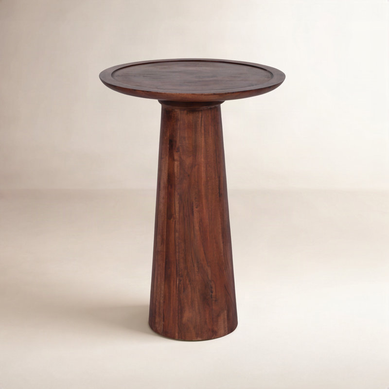 Mattie 23"H Acacia Wood Pillar Shaped Pedestal Abstract Side Table in Light Brown Finish - 16" x 16" x 23"