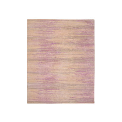 8'1"x10'3" Fuscia Pink Horizontal Ombre Design Hand Knotted Pure Wool Rug 00E2D9052C8E428295978710EC44C5A1