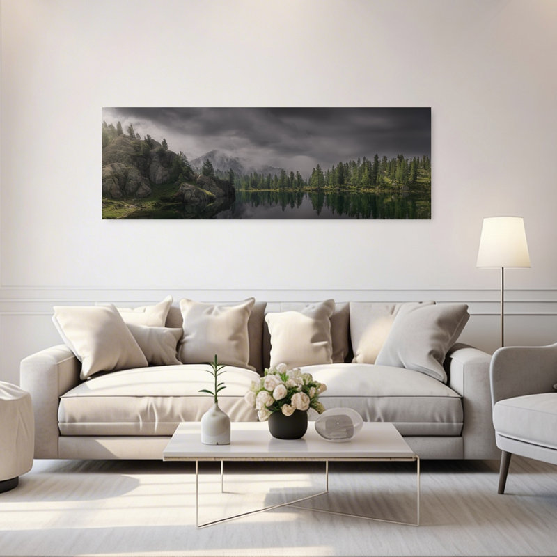 «Moody Mountain Lake», art dramatique paisible, forêt sereine et pin, H 60 po x l 20 po