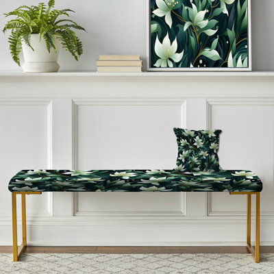 Élégance florale verte - banc rembourré floral doré