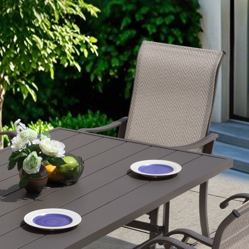 Patio 7-piece PVC-coated polyester Dining Set With Umbrella Hole, Beige And Gray