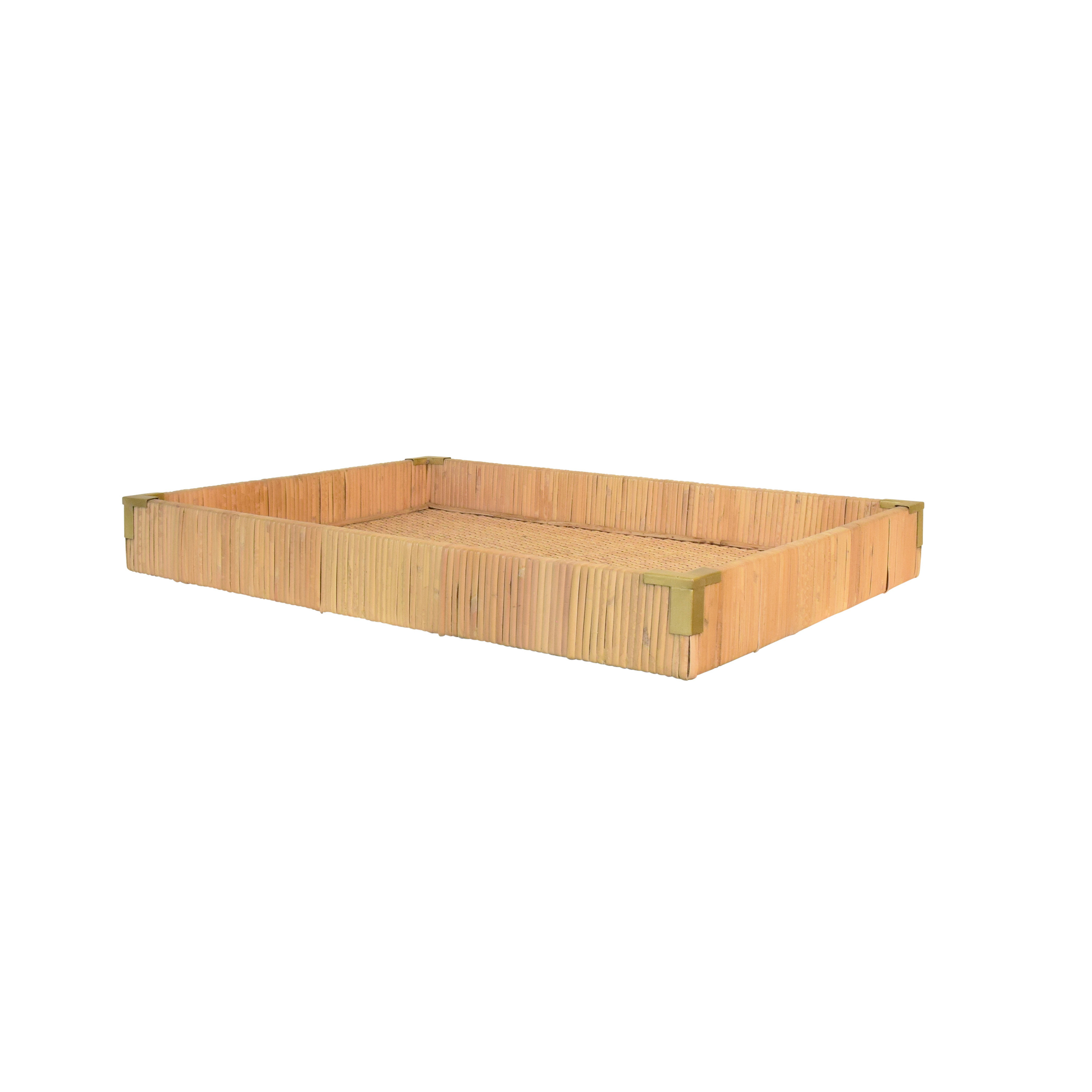 Worlds Away Rectangular Natural Rattan Wrapped Trays with Brass Corners ...