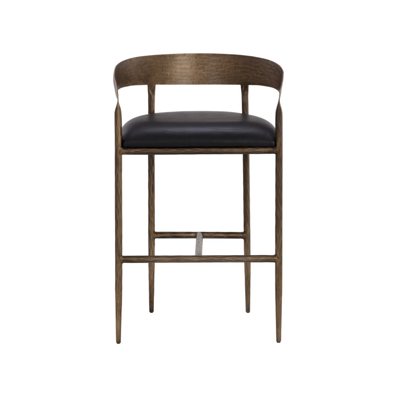 Zanatta Barstool - Charcoal Black Leather, Bar Stool (30.5" Seat Height), Black