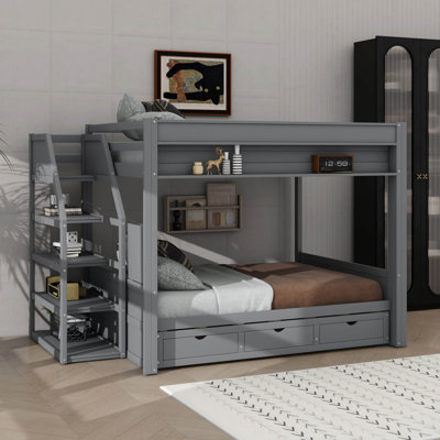 Full Size Convertible Bunk Bed With Storage Steps, Nightstand, And Three Drawers