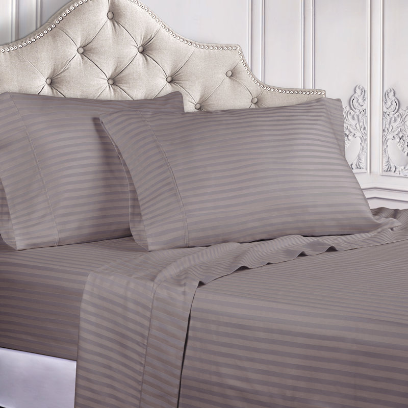 Ensemble de draps en coton 400 fils Gisla , Gris, Ensemble de draps divisés très grand lit avec 2 
