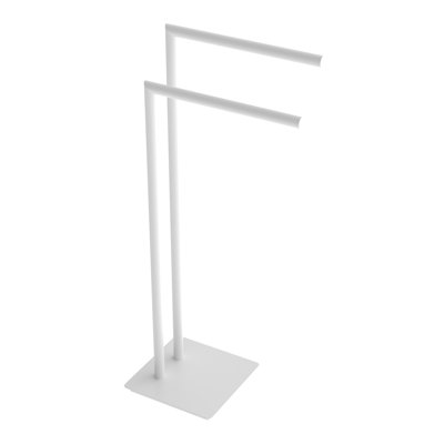 Double barre à serviettes ronde autoportante - blanc mat, fabrication en laiton de qualité supérieure