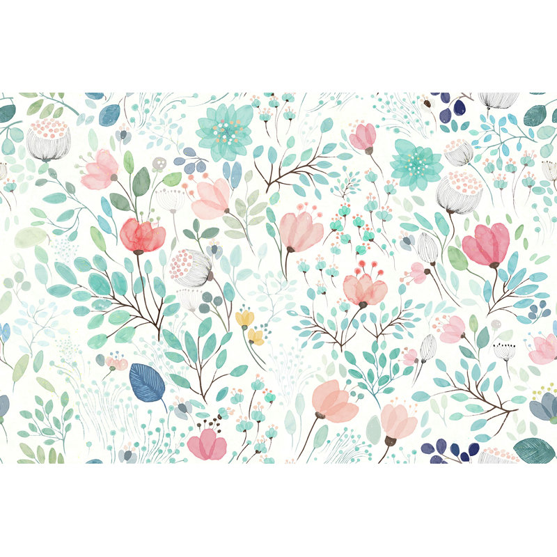 Papier peint texturé amovible avec chiots colorés sur fond blanc, l 150 po x L 98 po
