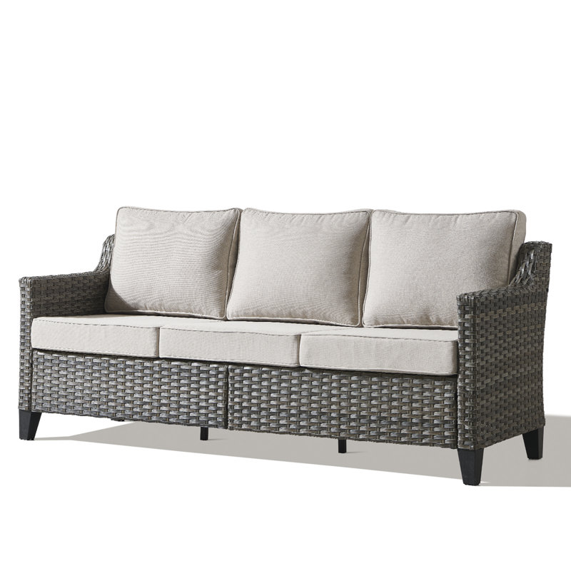 Arlene All-Weather Outdoor Patio Wicker Sofa With Thick Cushion, Beige