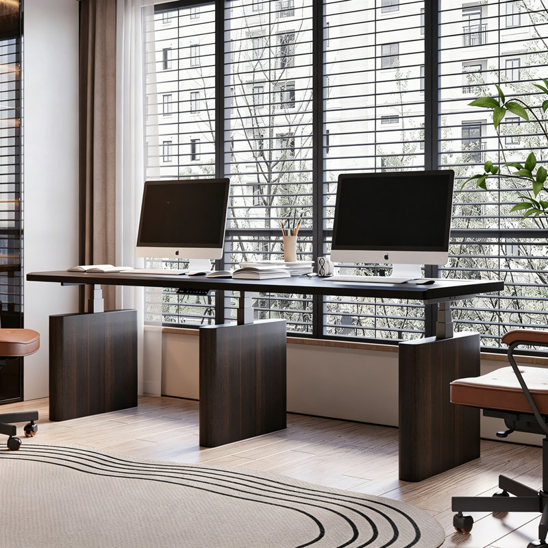 Bureau double 94,49 po moderne à hauteur double pour deux personnes avec prises intégrées, 25.39" H x 94.49" W x 33.46" D