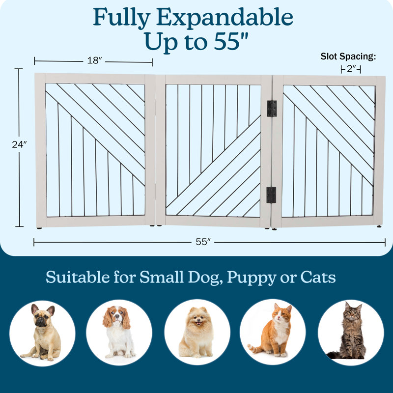 Barrière pour chien autoportante PETMAKER - Clôture intérieure pliable à 3 panneaux - Barrière pour chien de 55 x 24 pouces pour escaliers, couloirs ou portes (blanche)