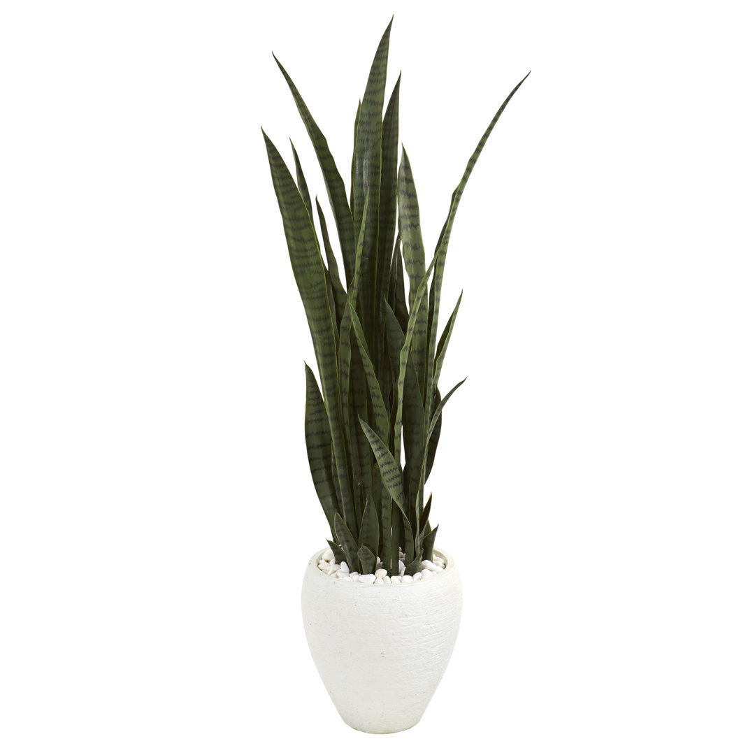 51'' Faux Snake Plant (Sansevieria) Succulent in Stone Planter Bay Isle Home™