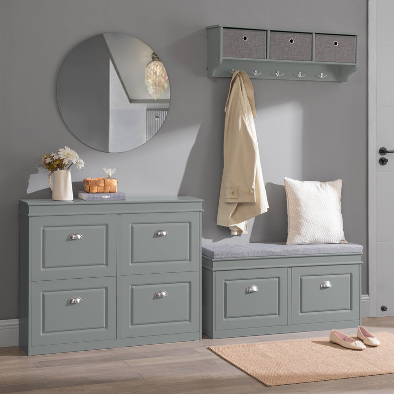 Moriah 8 Pair Shoe Bench, Grey