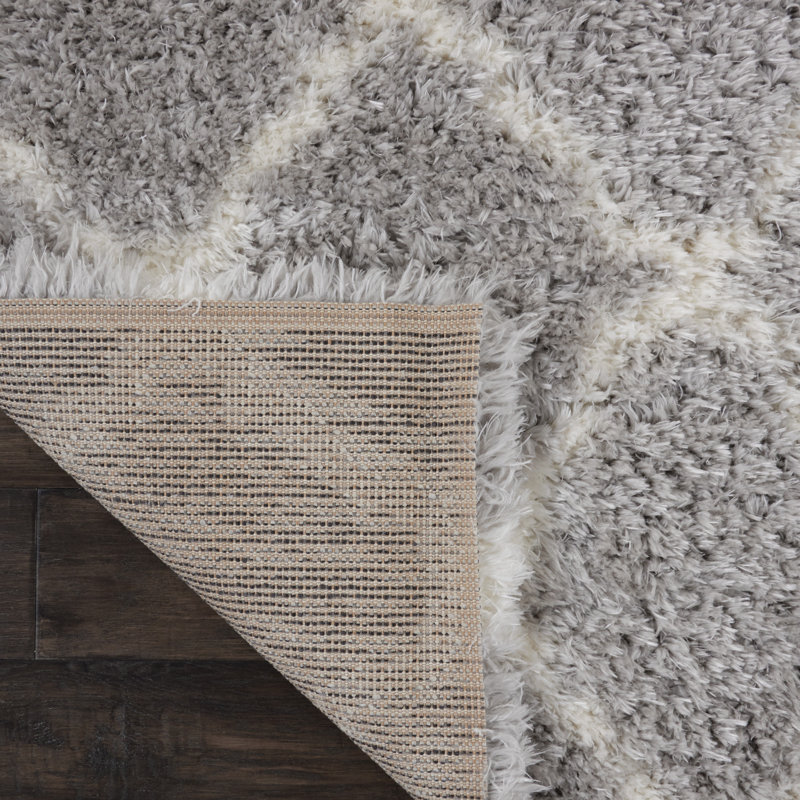 Tapis gris / ivoire à poils longs Schmit, Rectangle 8 pi 2 po x 10 pi