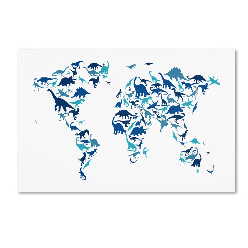 « dinosaur world map », reproduction d’impression sur toile tendue, H 12 po x l 19 po x P 2 po