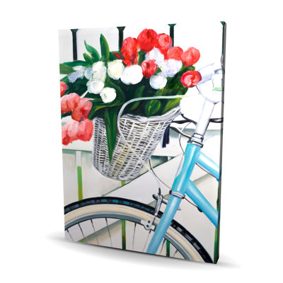 Bicycle with Tulips Flowers in Basket - Pink Romantic Canvas