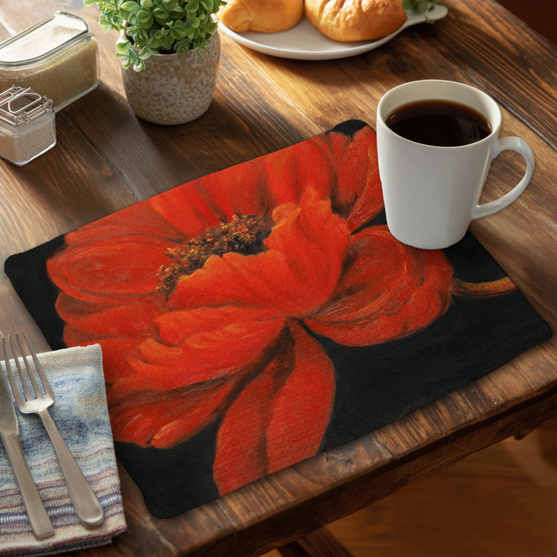 Ensemble de 4 napperons en polyester tressé - décor de pétales rouges