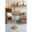 Table d'appoint ronde en fer avec accents floraux dorés et blancs - Base en ciment, 11,8 po x 11,8 po x 28,3 po