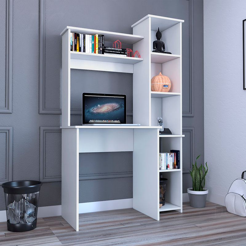 Bureau d'écriture Versalles, deux tablettes supérieures, cinq casiers, White