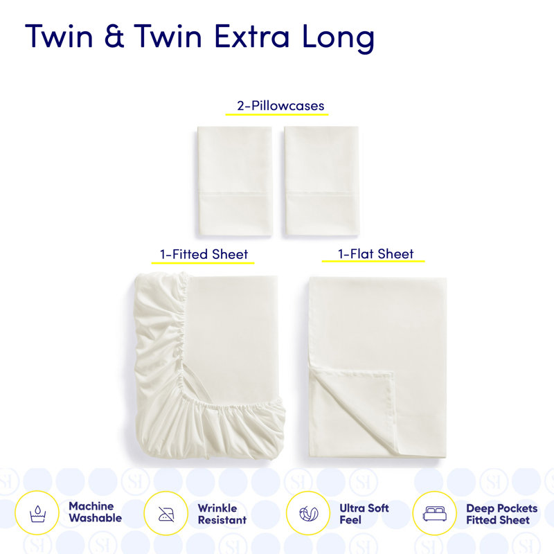Ensemble de draps luxueux en microfibre douce avec taies d'oreiller en prime, Ivoire