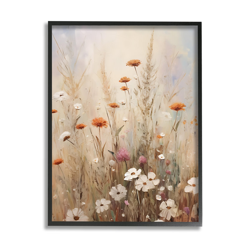 Bb-293 - Peinture de prairie sauvage encadrée, peinture sur bois, Giclée encadrée noir minuit, H 30 po x l 24 po x P 1,5 po