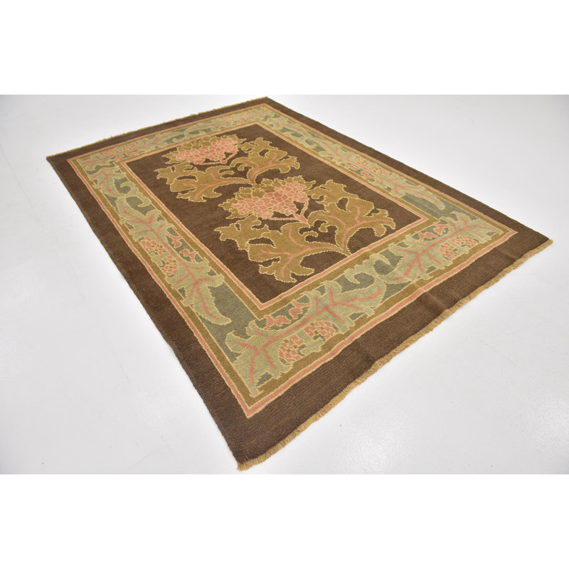 Tapis de surface en laine brun/brun clair/bleu 6 pi 5 po x 8 pi 8 po one-of-kind-noué la main Mehdi