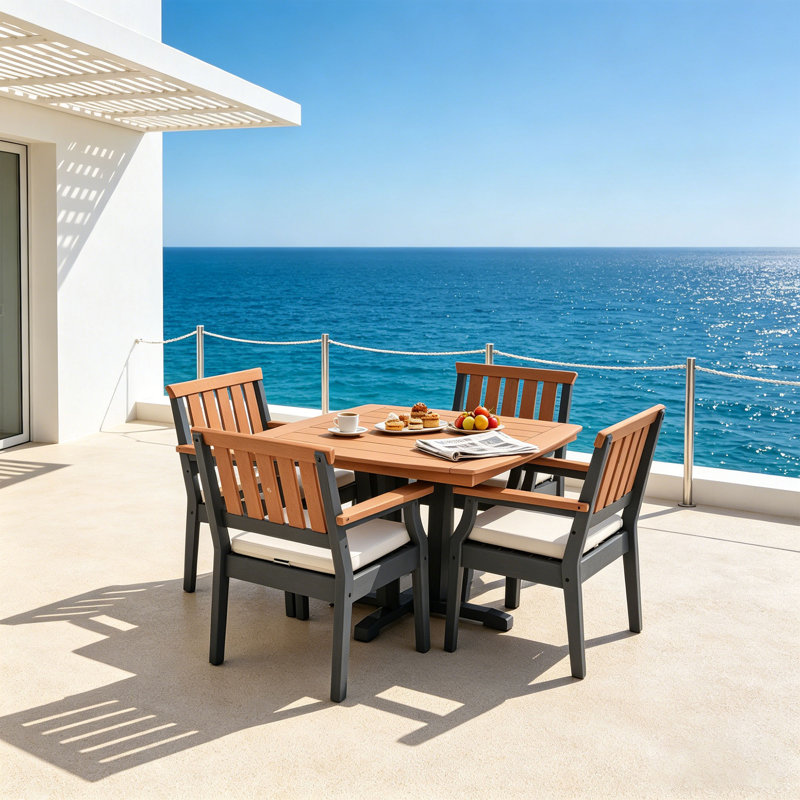Eastlake 41.6'' Square HDPE Patio Dining Set, 5-Piece Outdoor Furniture with Armchairs & Aluminum Legs