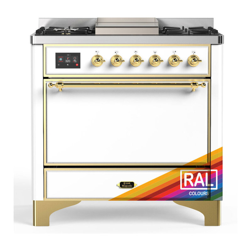 Majestic III Series 36 Inch Dual Fuel Range with 6 Sealed Burners, Griddle, in RAL (Liquid Propane, Chrome Trim), Brass
