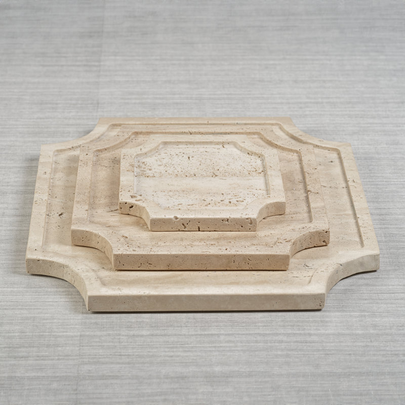 Rifah White Travertine Stone Tray, 0.79" H x 10.25" W x 10.25" D