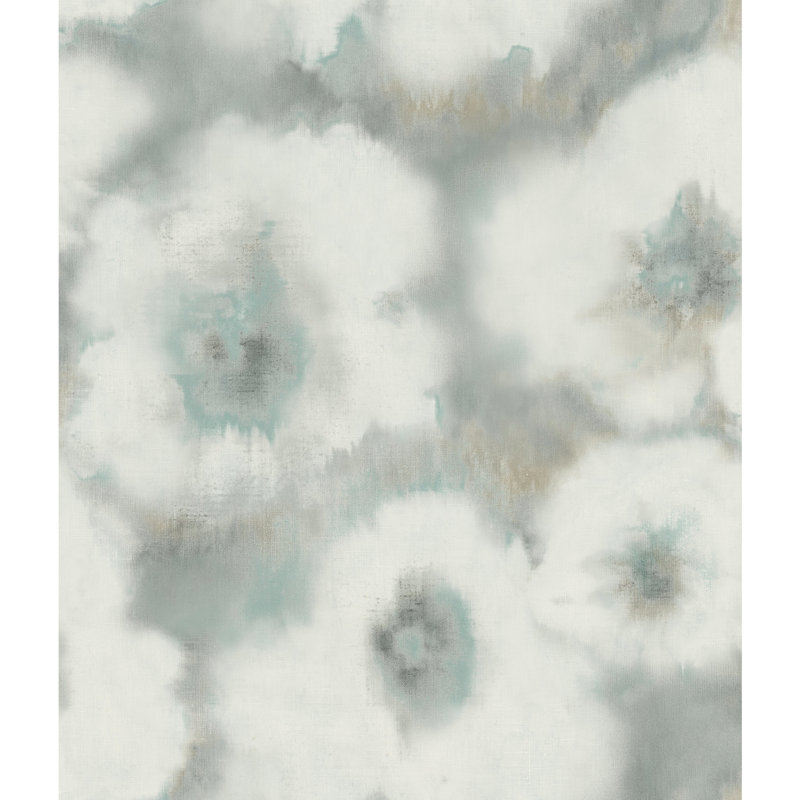 Blended Floral Floral Wallpaper Roll, Aqua