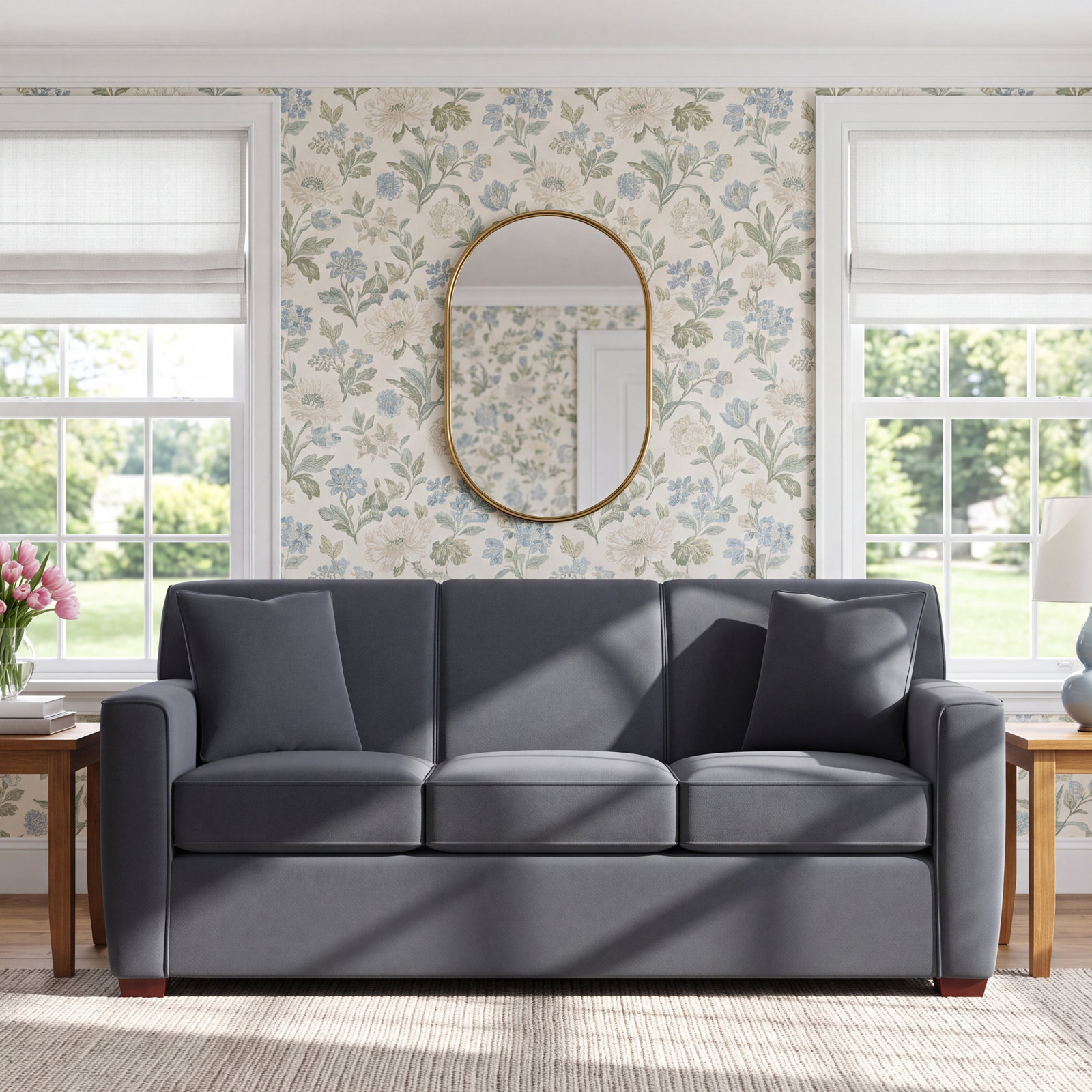 Keaton 82'' Upholstered Sofa, Paradigm 45 Black, Anello 22 Navy Performance Twill, No
