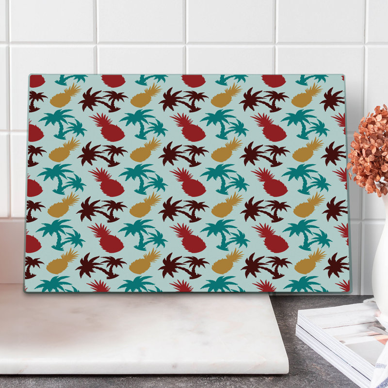 Ambesonne Tropical Cutting Board Large Size Palm Trees Island Multicolor