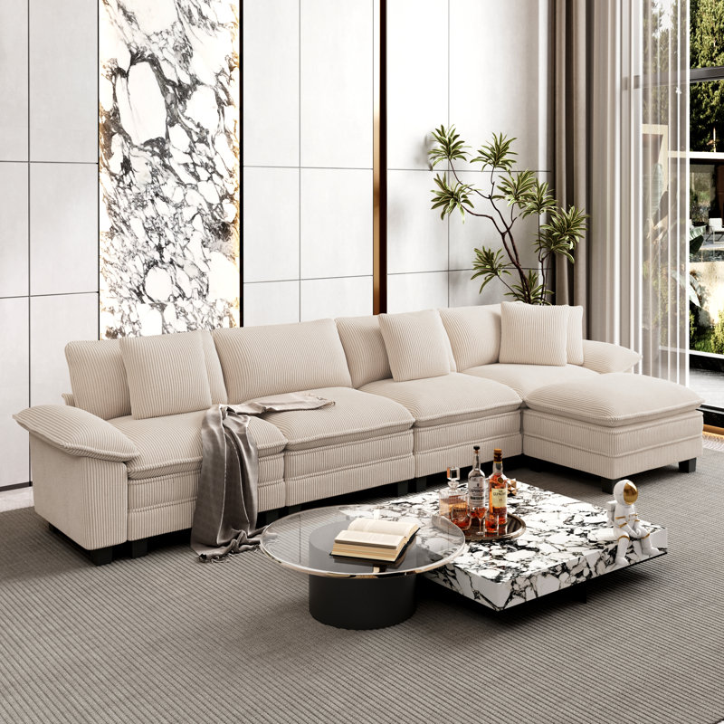 Sofa & Chaise, 5, Beige Corduroy