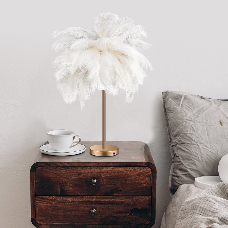 LED Feather Table Lamp With Touch Switch, White