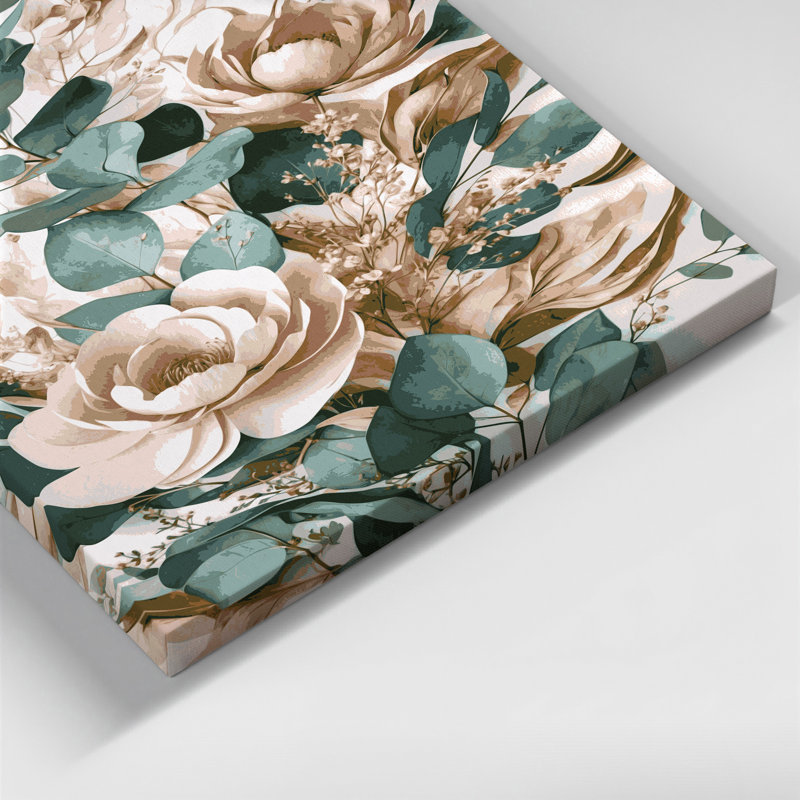 Aquarelle, art floral sur toile 98 beige, H 11 po x l 14 po