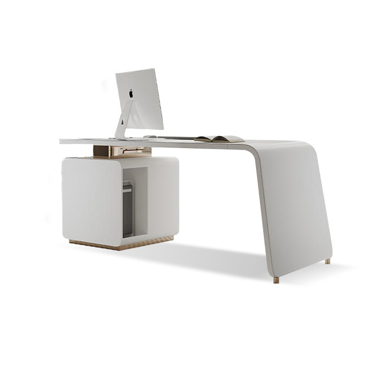 Bureau rectangulaire en bois manufacturé blanc + cuir avec 3 tiroirs, H 30,31 po x l 55,12 po x P 27,56 po