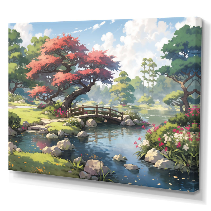 Paysage japonais du soleil levant II sur toile, Toile tendue, H 24 po x l 32 po x P 1 po