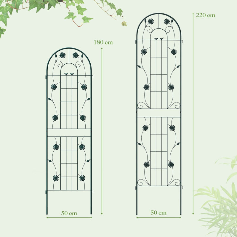 Sorenson 50cm W Metal Arched Trellis, 220cm H x 50cm x 2cm D, Green
