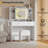  Makeup Vanity Desk with Sliding Mirror, LED Lights & Charging Station, 100 Cm(39'')W Compact Dressing Table with Stool, Make Up Vanity Set for Small Bedrooms, Home Office, White