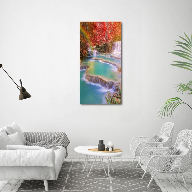 Waterfall In Autumn - Wrapped Canvas Print