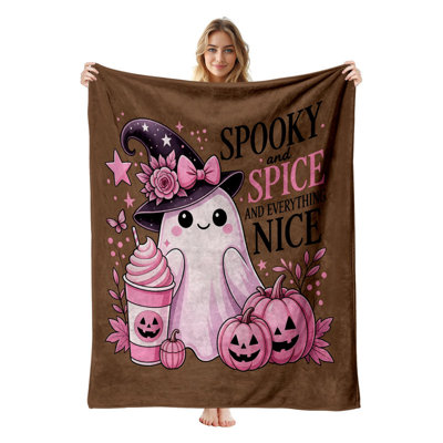 JYK Halloween Flannel Fleece Throw Blanket, Lightweight, Breathable, Soft Cozy Warm Plush Microfiber, 30"x40",  Cozy Ghost Spice